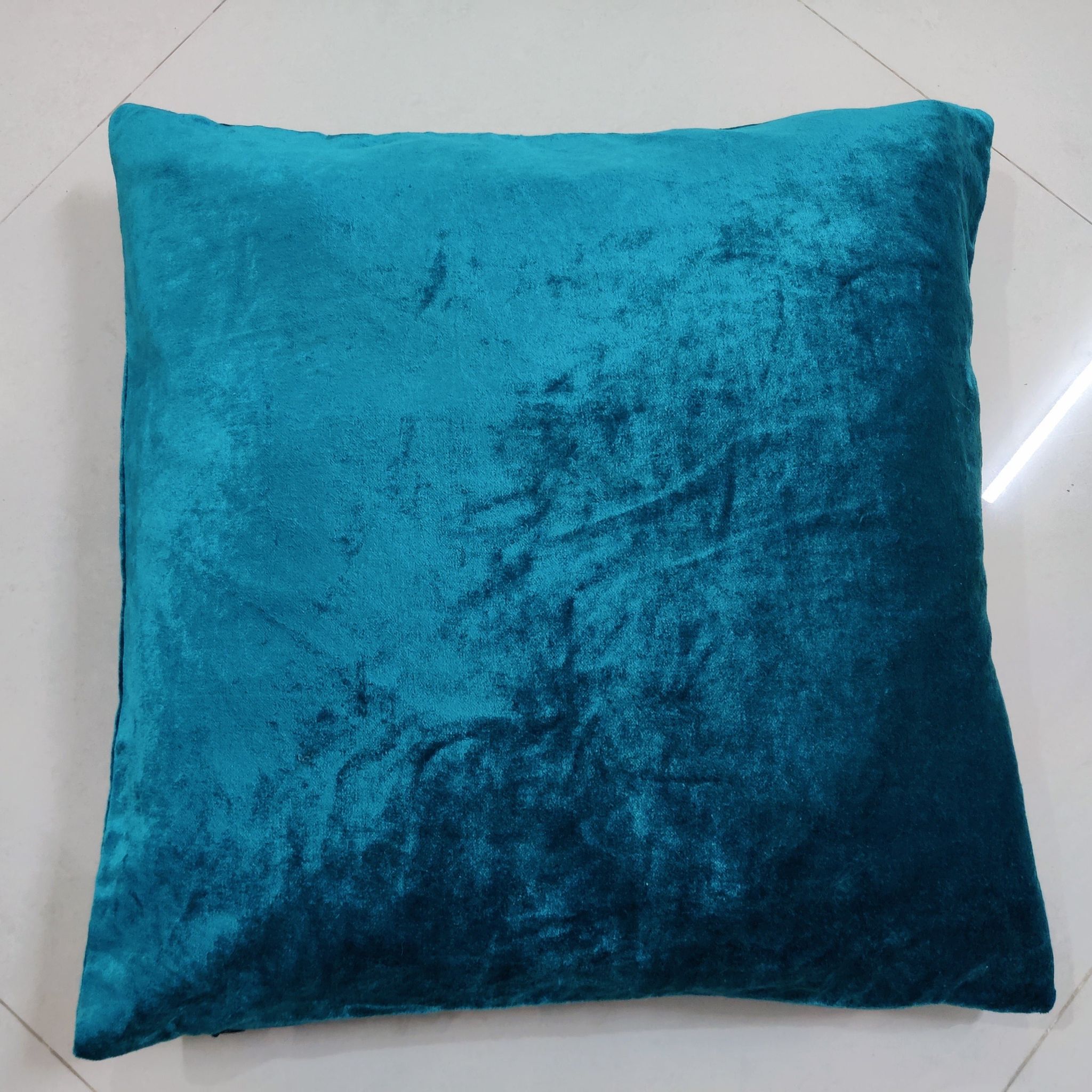 16" Teal Viscose Velvet Both Side Cushion Cover/Throw Pillow-Sale-16 x 16 inches / Set of 1