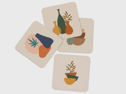 'Beige Abstract' Coaster Set of 4