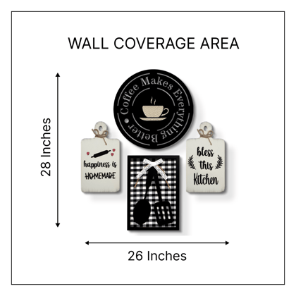 Set of 4 Kitchen Wall Decoration Items Stylish For Home, Kitchen, Cafe, Restaurant, Hotel | Cafe Wall Decor-28"X26"