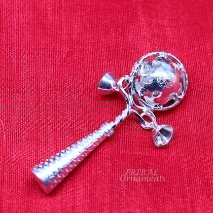 Solid sterling silver handmade design new born baby gifting bells toy, baby krishna gifting toy, silver whistle, silver temple article su899