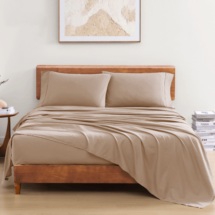 Organic 100% Cotton Bed Sheet Set |Breathable Fabric | Sustainable & Eco Friendly Taupe-Taupe / Single