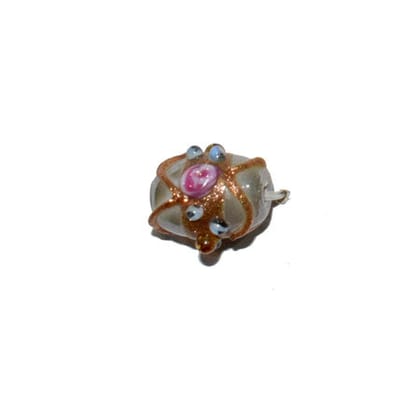 Wedding Cake Beads (Vintage) Handmade Lampwork Glass Beads (Oval), VGM-060-Per Packet 25 Pcs / 16X10 MM / Gray
