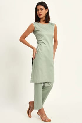 Workday Kurta Set, Tea Green-XS