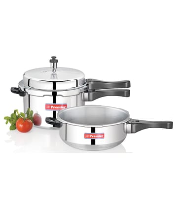 Premier Aluminium Pressure Cooker 5 Ltr &amp; Pressure Pan Small Combo
