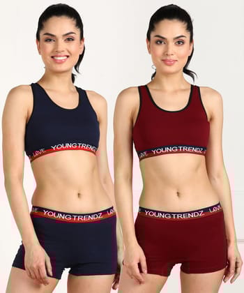 Womens Love Elastic Combo Swimwear(Pack of 2)-30 / Navy Maroon