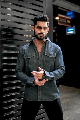 CHARCOAL BLACK  DENIM DOUBLE POCKET-M 38