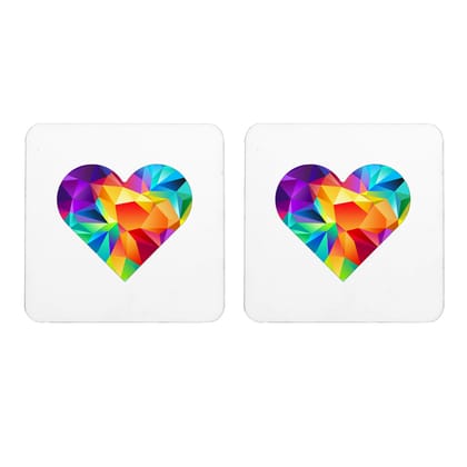 Multicolor Colorful Geometric Heart Set Of 2 Square Wooden Coaster