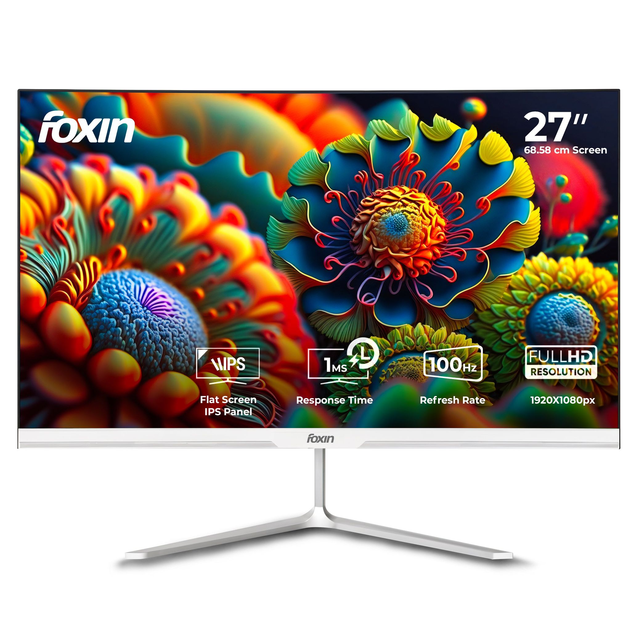 Foxin 27 Inch Full HD LED Monitor (1920 x 1080) Elite Series | IPS Panel | 100Hz | TRUE PIXEL | Anti-Glare & Flicker Free | Bezel-Less | 16.7 Million Colors | 3 Years Warranty-ELITE 27" Monitor
