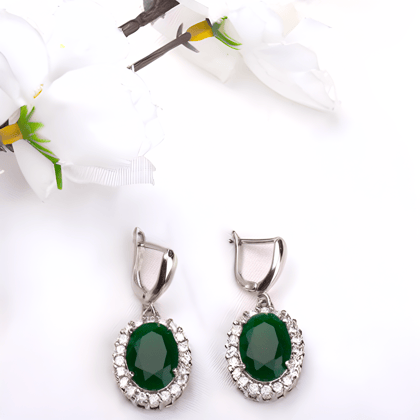 G.Silver Green Stone Earrings.