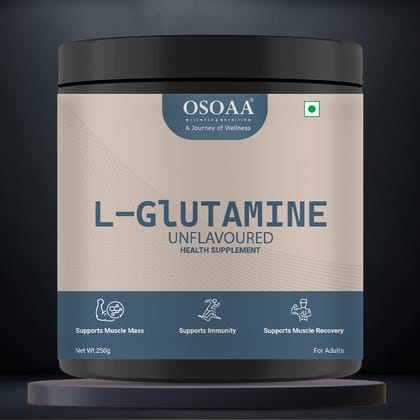 OSOAA Pure L-Glutamine Muscle Growth & Recovery Supplement 250gm Unflavoured, Post Workout Recovery, Men & Women, 50 Serving