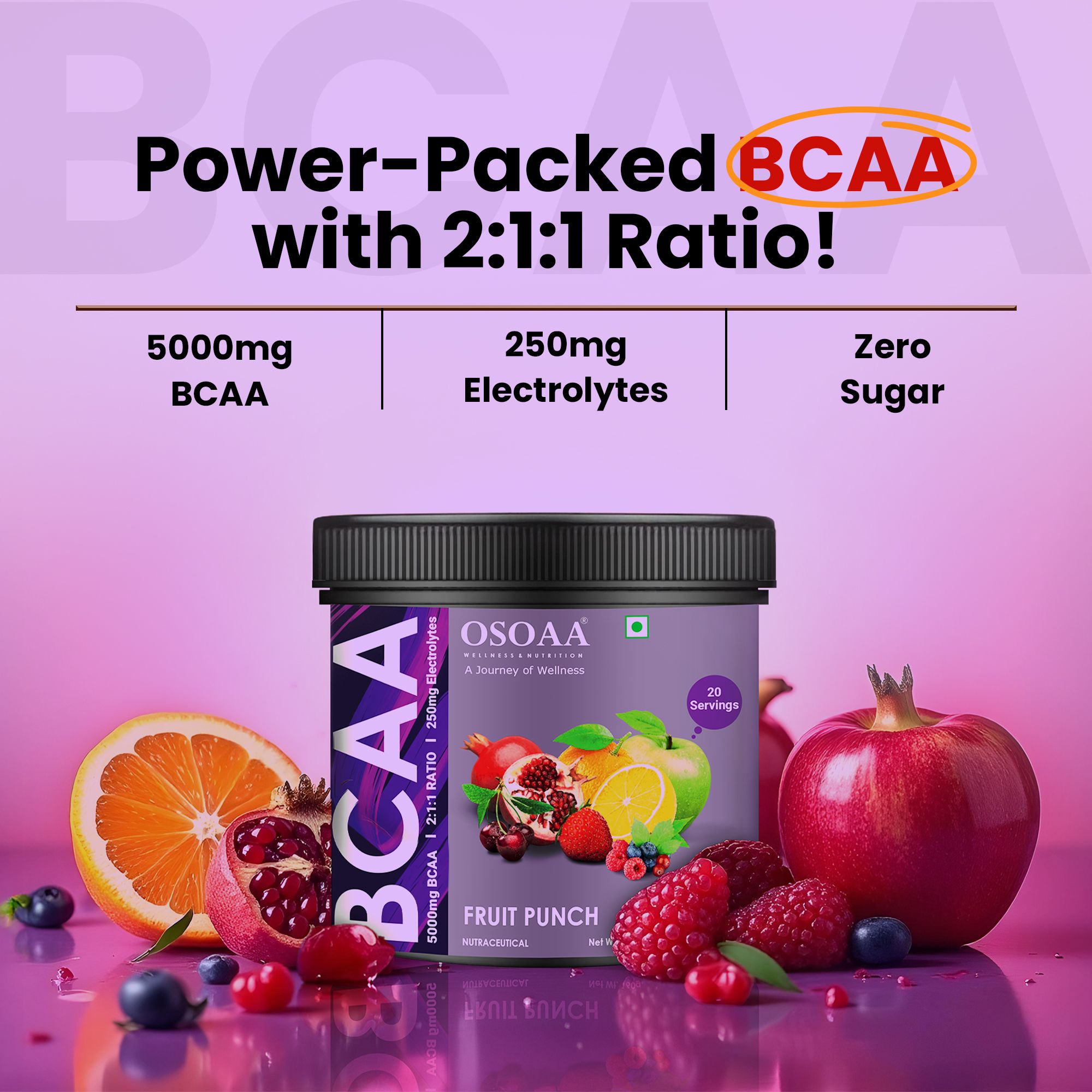 OSOAA BCAA 2:1:1 with 250mg Electrolytes - 160gm
