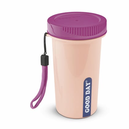 Good Day Easy Meal Tumbler with Strap & Inner Steel Glass, Reusable Travel Mug,Perfect for Coffee, Tea, and Juices , Burgandy