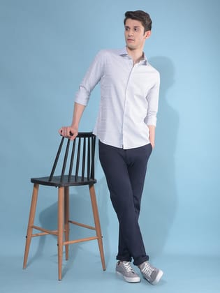 Blue Printed Cotton Trousers-30 / Blue