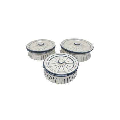 Khurja Pottery Donga 3Pc set Line 8| Hand painted | Kitchen ware | Home Décor | White and Grey
