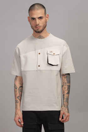 Font Cut And Sew Oversized Beige T-Shirt-S