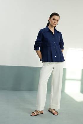 Tuscany Pleated Shirt: Midnight Blue-XS
