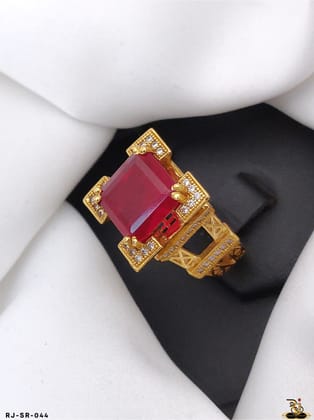 Red Stone Eiffel Tower Sophisticated Design Gold Plated Ring for Men SR-044-20