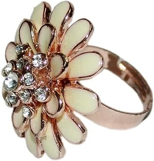 Real Luxury Fashionable Awesome Beige Flower Decorate with American Diamonds Super Antique Look (Bouquet Ring) Rose Gold