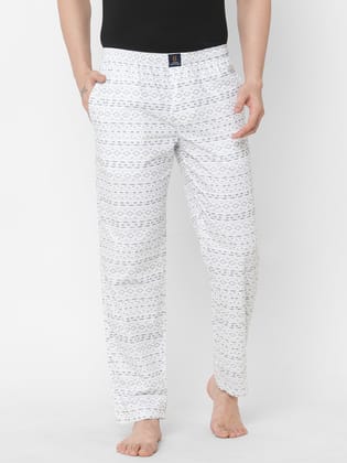 Women's Printed, White, Cotton, Regular Fit, Elasticated, Waistband, Pyjama  With Side Pockets-White / S