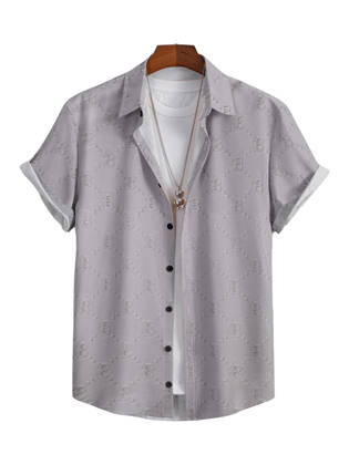 GlamaStitch Men's Casual Grey Lycra-Fabric Half Sleeve Shirt-M