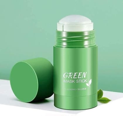 Green Tea Purifying Clay Stick Mask Oil Control Anti-Acne Eggplant Solid Fine, Portable Cleansing Mask Mud Apply Mask, Green Tea Facial Detox Mud Mask (Green Tea) 40 g-One Size