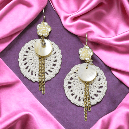 Crochet Shell Dangler Earrings for | White