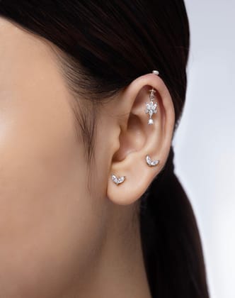 Two petal stud earring-Rhodium plated
