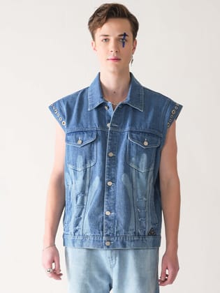 WASH ME SLEEVELESS DENIM JACKET-XS