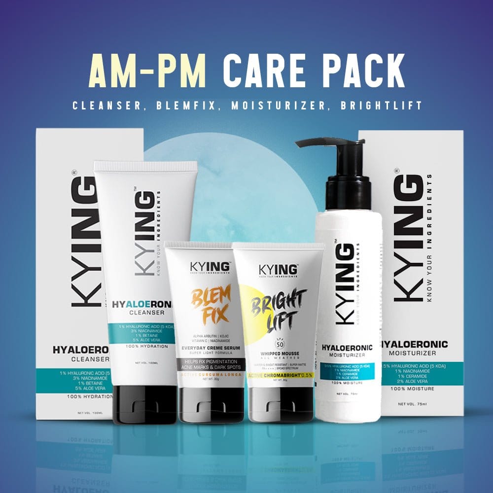 KYING AM-PM Care Pack : Hyaloeronic Face Cleanser 100ml, Blemfix 30ml, Bright Lift 30g, Moisturizer 75g
