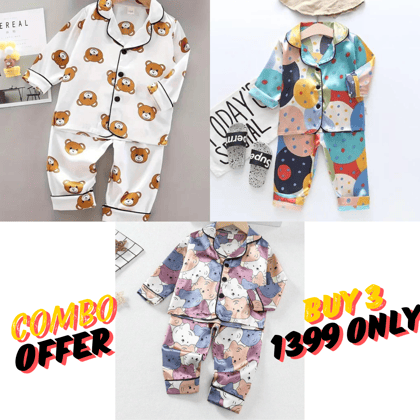 3 NIGHT SUITS COMBO FOR BOYS AND GIRLS (PRINTED DESIGNS1)-1-2 YEARS