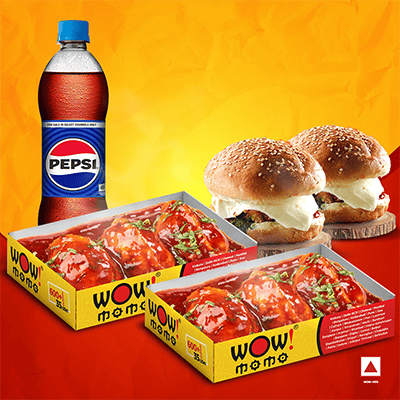 Chicken PanFried Momo (Tomato Garlic)6Pc+Chk Moburg 2Pc +1 Pepsi 400ml