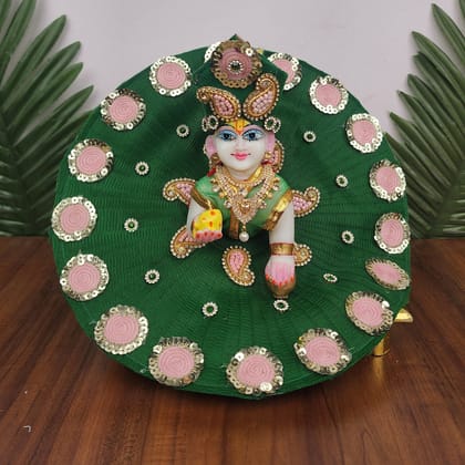 Darkgreen Patch Heavy Dress for laddu gopal ji with pagdi-0