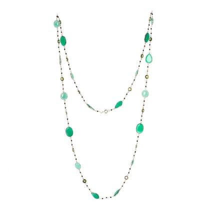 Onyx & Amazonite Long Gemstone Necklace | 925 Silver for Woman-Free / Silver / 40 Inches