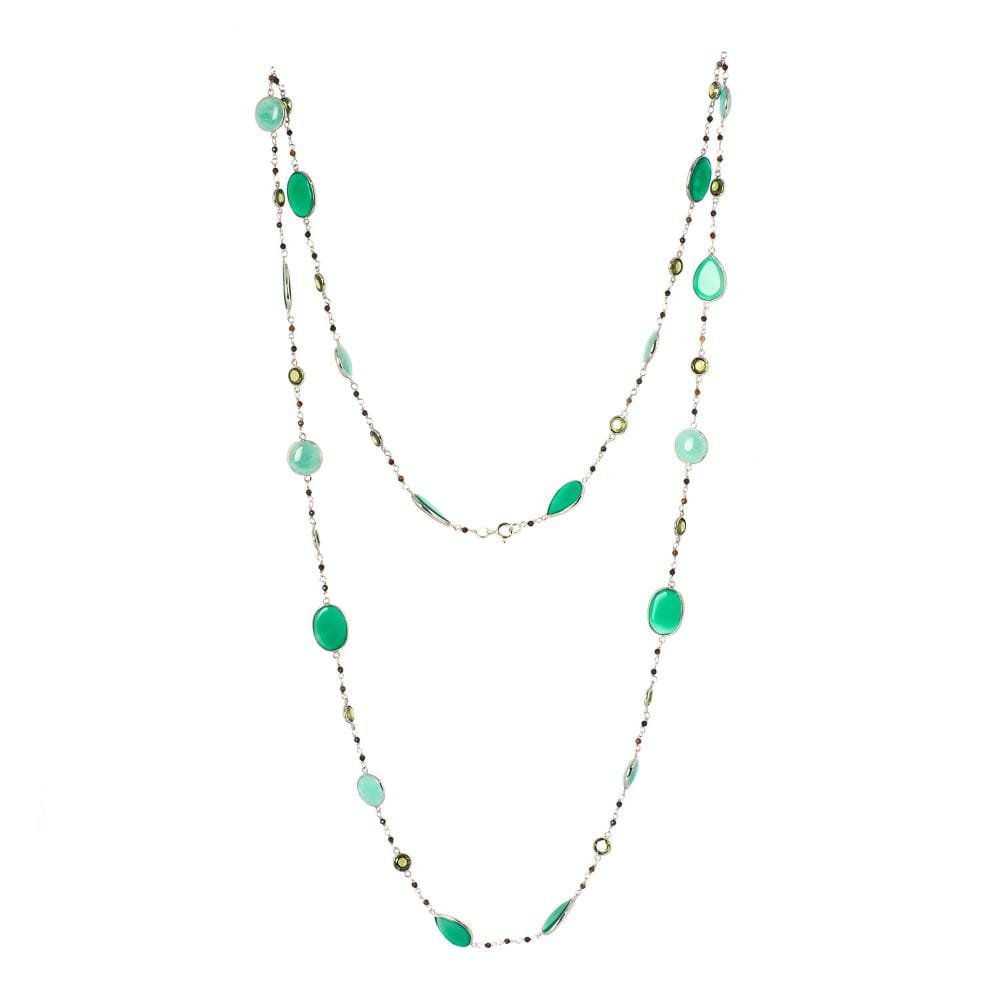 Onyx & Amazonite Long Gemstone Necklace | 925 Silver for Woman-Free / Silver / 40 Inches