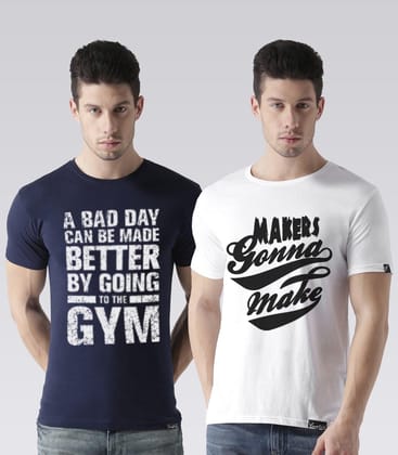 Young Trendz Mens Combo Gym Navy Color and Maker White Color Half Sleeve Printed T-Shirts-Navy/White / Medium / 100% Bio Wash Cotton