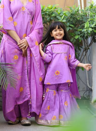Kids Purple Handblock sharara set-2-3 Y