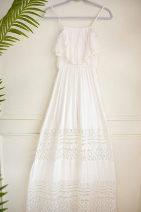 White Schiffli Maxi Dress-S