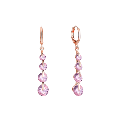 Gold Plated Rose Gold Dangle and Drop Cubic Zirconia Earrings for Women and Girls Copper Stud Earring-Pink