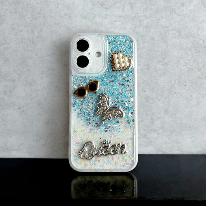 Blue & White Glitter Queen Luxe Bling Case-iPhone 16