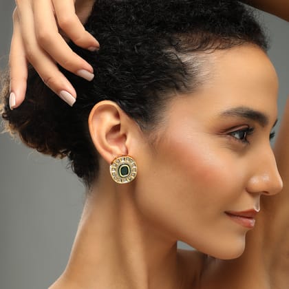 Kalini Emerald Polki Earrings-POLKI STONES ALLOY / EMERALD GOLD