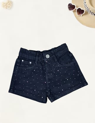 Girls Embellished Denim Shorts [GS-941] (1-12Years)-1-2Y (Size - 18) / Black / Denim