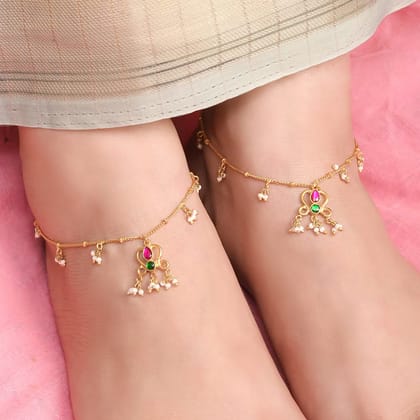 92.5 sterling Silver Majestic Crown anklet-Gold