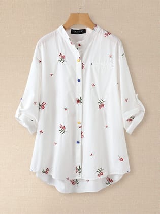 White long top-tunic with embroidery work for women-S