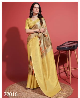 Whisper of Elegance: Soft Digital Printed Saree in Yellow-Yellow