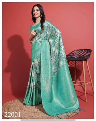 Chic Digital Design Saree in Rama-rama