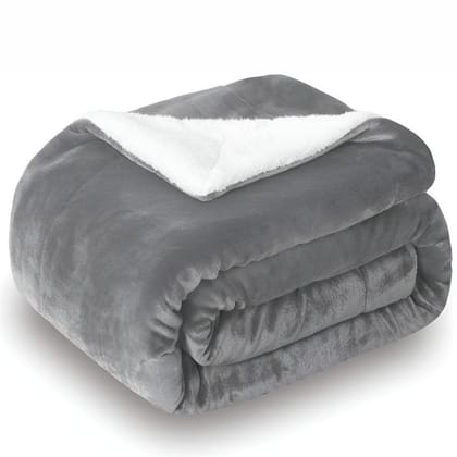 Sherpa California King Size Reversible 2in1 Blanket - Grey-SINGLE