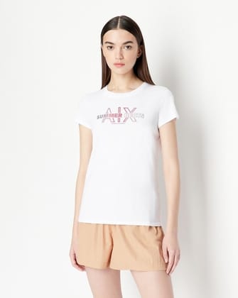 Lunar Glow: AX Women's White Round Neck T-Shirt-M