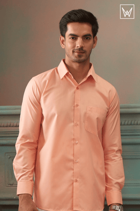 Mens Cotton Regular Fit Peach Colour Shirt Divine Touch-40 / F/S / Peach