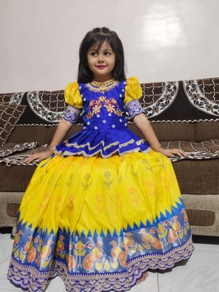Beautiful Heavy Mono Silk Embroidery With Maggam Work Lahenga Choli-Yellow / 1 Year
