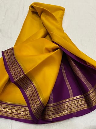 💝YELLOW ND PURPLE SEMI SOFT SILK SAREE💝-Yellow / MYSORE SILK / ZARI WORK
